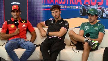 Carlos Sainz (Ferrari), Pierre Gasly (Alpine) y Fernando Alonso (Aston Martin). Spielberg, Austria. F1 2023.