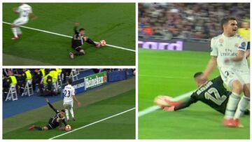 Tomas de televisión que recogieron el momento en el que Mazraoui salvó el balón de que saliera por línea de banda en el inicio de la jugada del gol del Ajax que supuso el 0-3 contra el Real Madrid.