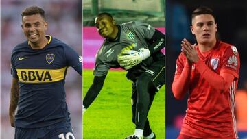 Edwon Cardona con Boca Juniors, Iván Arboleda con Banfield y Juan Fernando Quintero con River Plate