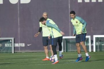 Mascherano, Leo Messi y Luis Suárez