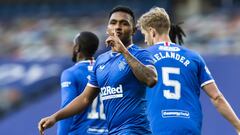 Alfredo Morelos celebrando un gol con Rangers.