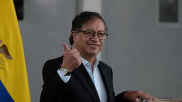 Colombian President Gustavo Petro gestures after casting his vote during the elections for governors, regional lawmakers and mayors, in Bogota, Colombia October 29, 2023. REUTERS/Vannessa Jimenez