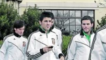 Villa junto a otros integrantes de la Selección, en el paseo de ayer