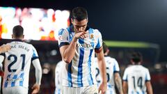 MALLORCA, SPAIN - FEBRUARY 18: Mikel Merino of Real Sociedad celebrates after scoring his team second goal during the LaLiga EA Sports match between RCD Mallorca and Real Sociedad at Estadi de Son Moix on February 18, 2024 in Mallorca, Spain. (Photo by Cristian Trujillo/Quality Sport Images/Getty Images)