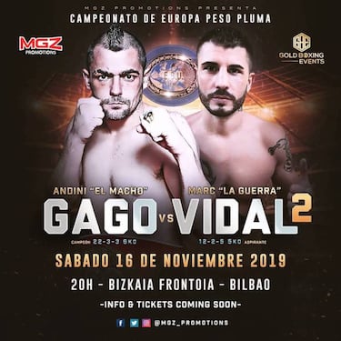 Gago defenderá el Europeo ante Vidal el 16 de noviembre