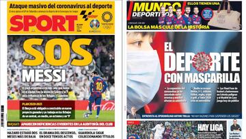 Portadas de los diarios Sport y Mundo Deportivo del d&iacute;a 3 de marzo de 2020.