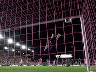 Jul 21, 2023; Fort Lauderdale, FL, USA; Inter Miami CF forward Lionel Messi (10) scores a goal past Cruz Azul goalkeeper Andres Gudiño (30) during the second half at DRV PNK Stadium. Mandatory Credit: Nathan Ray Seebeck-USA TODAY Sports TPX IMAGES OF THE DAY