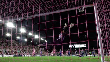 Jul 21, 2023; Fort Lauderdale, FL, USA; Inter Miami CF forward Lionel Messi (10) scores a goal past Cruz Azul goalkeeper Andres Gudiño (30) during the second half at DRV PNK Stadium. Mandatory Credit: Nathan Ray Seebeck-USA TODAY Sports     TPX IMAGES OF THE DAY