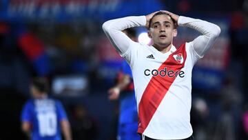 BUENOS AIRES, ARGENTINA - AUGUST 27: Pablo Solari of River Plate reacts during a match between Tigre and River Plate as part of Liga Profesional 2022 at Jose Dellagiovanna on August 27, 2022 in Buenos Aires, Argentina. (Photo by Rodrigo Valle/Getty Images)