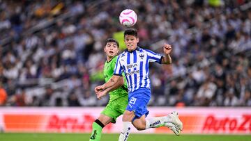 (L-R), Denzell Garcia of Juarez and Arturo Alfonso Gonzalez of Monterrey during the game Monterrey vs FC Juarez, corresponding to Round 12 of the Torneo Apertura 2023 of the Liga BBVA MX, at BBVA Bancomer Stadium, on October 07, 2023.

<br><br>

(I-D), Denzell Garcia de Juarez y Arturo Alfonso Gonzalez de Monterrey durante el partido Monterrey vs FC Juarez, correspondiente a la Jornada 12 del Torneo Apertura 2023 de la Liga BBVA MX, en el Estadio BBVA Bancomer, el 07 de Octubre de 2023.