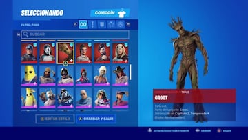 Equipamos el skin Groot en la Taquilla