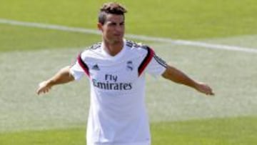 El delantero portugués del Real Madrid Cristiano Ronaldo durante el entrenamiento de Valdebebas. EFE/Kiko Huesca