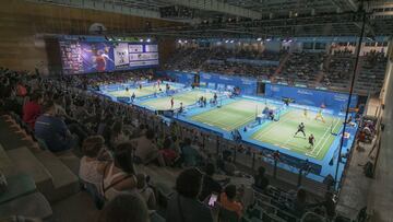 Imagen del Palacio de los Deportes Carolina Marín de Huelva durante un campeonato de bádminton.