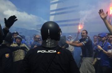 Los ultras del Oviedo causaron incidentes con los aficionados del Cádiz antes del encuentro