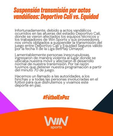 Win denuncia acciones contra su personal y corta transmisión del juego de Cali