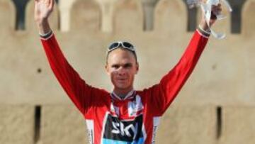 El ciclista británico Chris Froome celebrando su victoria en la cuarta etapa del Tour de Omán.