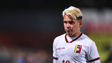 VIENNA, AUSTRIA - SEPTEMBER 22: Yeferson Soteldo of Venezuela during the International Friendly match between Venezuela and Iceland at Motion Invest Arena on September 22, 2022 in Vienna, Austria. (Photo by Robbie Jay Barratt - AMA/Getty Images)