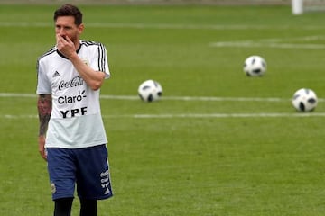 Messi in training with Argentina in Bronnitsy yesterday.