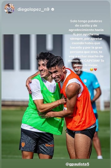 Diego López se despide Gabriel Paulista en Instagram