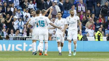 El Real Madrid celebra un gol frente al Legan&eacute;s.