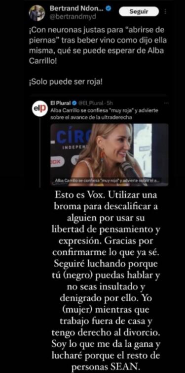Alba Carrillo se enzarza con Bertrand Ndongo: “Gracias por confirmarme lo que ya sé”
