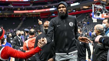 DETROIT, MICHIGAN - DECEMBER 12: Kevin Durant #7 of the Brooklyn Nets leaves the court after defeating the Detroit Pistons at Little Caesars Arena on December 12, 2021 in Detroit, Michigan. NOTE TO USER: User expressly acknowledges and agrees that, by downloading and or using this photograph, User is consenting to the terms and conditions of the Getty Images License Agreement. Nic Antaya/Getty Images/AFP
== FOR NEWSPAPERS, INTERNET, TELCOS & TELEVISION USE ONLY ==
