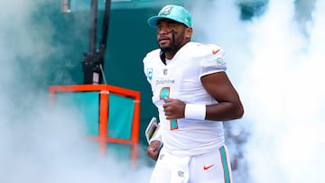 MIAMI GARDENS, FLORIDA - SEPTEMBER 25: Tua Tagovailoa #1 of the Miami Dolphins takes the field prior to playing the Buffalo Bills at Hard Rock Stadium on September 25, 2022 in Miami Gardens, Florida.   Megan Briggs/Getty Images/AFP