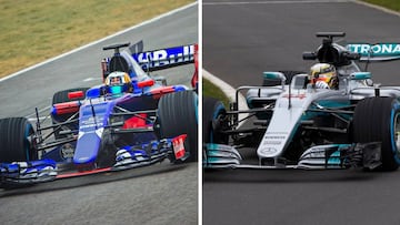 El STR12 de Toro Rosso y el W08 de Mercedes.