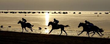 Tradicionales carreras de caballos en la playa de Sanlúcar de Barrameda (Cádiz).