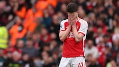 Declan Rice, jugador del Arsenal, se lamenta tras encajar un gol ante el Aston Villa.