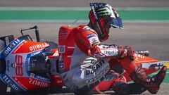 ALCANIZ, TERUEL - SEPTEMBER 23:  Jorge Lorenzo of Spain and Ducati Team lies at the track after a crash during MotoGP race of the MotoGP Grand Prix of Aragon at Motorland Aragon Circuit on September 23, 2018 in Alcaniz, Spain.  (Photo by Quality Sport Images/Getty Images)