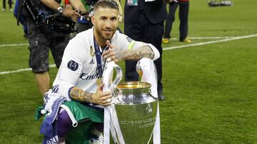 03/06/17 FINAL CHAMPIONS LEAGUE 2017 
 JUVENTUS DE TURIN - REAL MADRID 
 ALEGRIA SERGIO RAMOS  CELEBRACION COPA TROFEO CAMPEONES