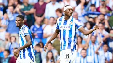 SAN SEBASTIAN, SPAIN - SEPTEMBER 03: Sadiq Umar of Real Sociedad celebrates after scoring goal during the LaLiga Santander match between Real Sociedad and Atletico de Madrid at Reale Arena on September 03, 2022 in San Sebastian, Spain. (Photo by Juan Manuel Serrano Arce/Getty Images)