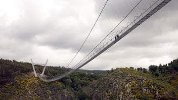 People walk on the world&#039;s longest pedestrian suspension bridge &#039;516 Arouca&#039;, now open for local residents in the Portuguese town of Arouca, Portugal, April 29, 2021. REUTERS/Violeta Santos Moura