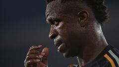 Real Madrid's Brazilian forward #07 Vinicius Junior is pictured during the Spanish Liga football match between UD Almeria and Real Madrid CF at the Municipal Stadium of the Mediterranean Games in Almeria on August 19, 2023. (Photo by JORGE GUERRERO / AFP)