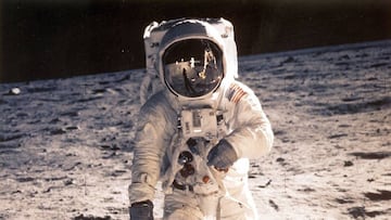 Neil Armstrong taking a small step and a giant leap.