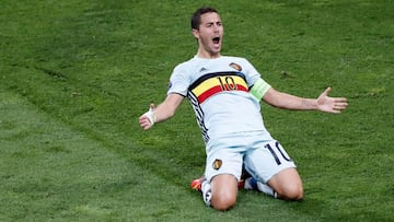 Hazard celebra un gol ante Hungría.
