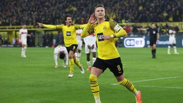 Marco Reus, jugador del Borussia Dortmund, celebra el gol anotado ante el Stuttgart en Bundesliga.