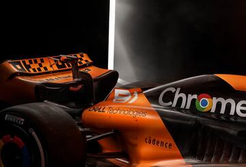 Detalles del nuevo monoplaza de McLaren Formula 1 Team. El naranja papaya sigue siendo su gran seña de identidad, aunque el negro fibra de carbono gana fuerza.