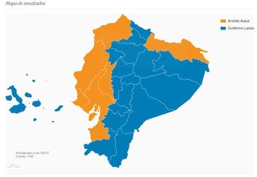 Elecciones Presidenciales Ecuador 2021: mapa por estados de los resultados