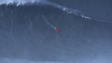 La ola de 24,38 metros de Rodrigo Koxa en Nazar&eacute;. 8 de noviembre de 2017. R&eacute;cord Guinness de la ola m&aacute;s grande jam&aacute;s surfeada.