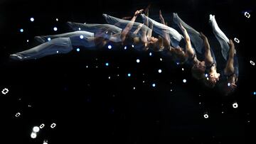 BERLIN, GERMANY - JUNE 23: (EDITORS NOTE: This image was created using in-camera multiple exposure.) Philipp Wolfrum of Munich Airriders  competes in the Individual Trampoline Mens Final on day X1 of the multi sport event Die Finals on June 23, 2022 in Berlin, Germany. (Photo by Alex Grimm/Getty Images)