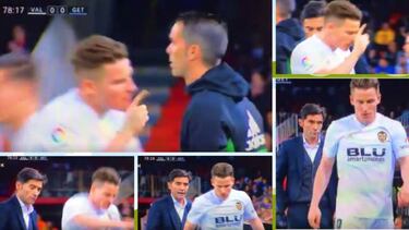 El calentón de Gameiro con Marcelino tras el cambio