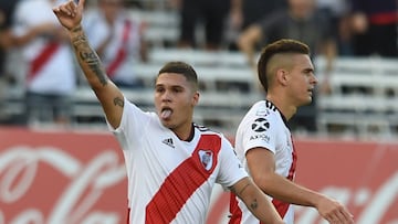 Juan Ferando Quintero celebrando un gol con River Plate por Superliga Argentina.