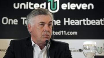El técnico italiano del Real Madrid, Carlo Ancelotti, durante el acto.