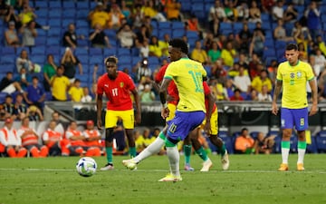 Real Madrid's Vinicius Jr scored a late penalty in the 4-1 win over Guinea.