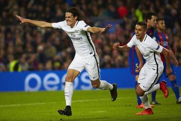 When Cavani (left) scored for PSG, it looked like it was all over at the Camp Nou.