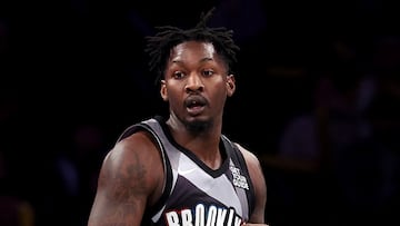 Dorian Finney-Smith #28 of the Brooklyn Nets dribbles the ball against the San Antonio Spurs during the second half at Barclays Center on December 27, 2024 in New York City.
