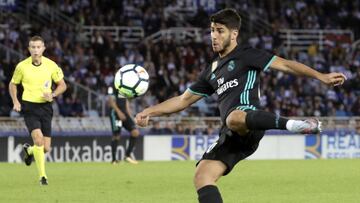 El centrocampista del Real Madrid Marco Asensio, durante el partido de la cuarta jornada de Liga en Primera División ante la Real Sociedad.