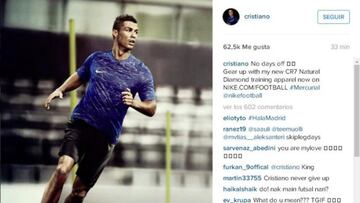 Cristiano Ronaldo promocionó en las redes sociales la nueva línea de ropa de entrenamientos con su firma.